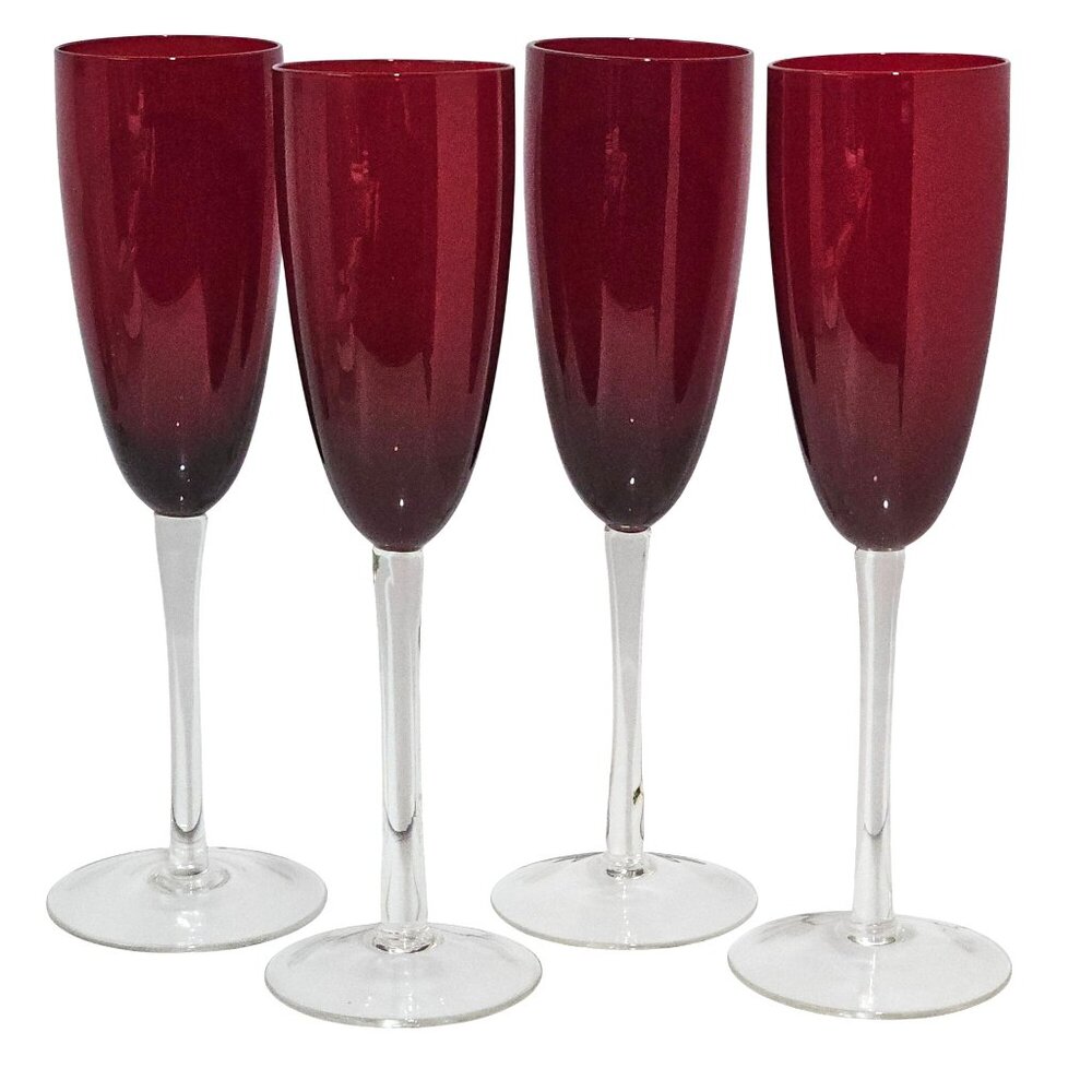 4 Vintage Ruby Red Champagne Flutes Glasses 9.25" crystal 6oz - Picture 7 of 7